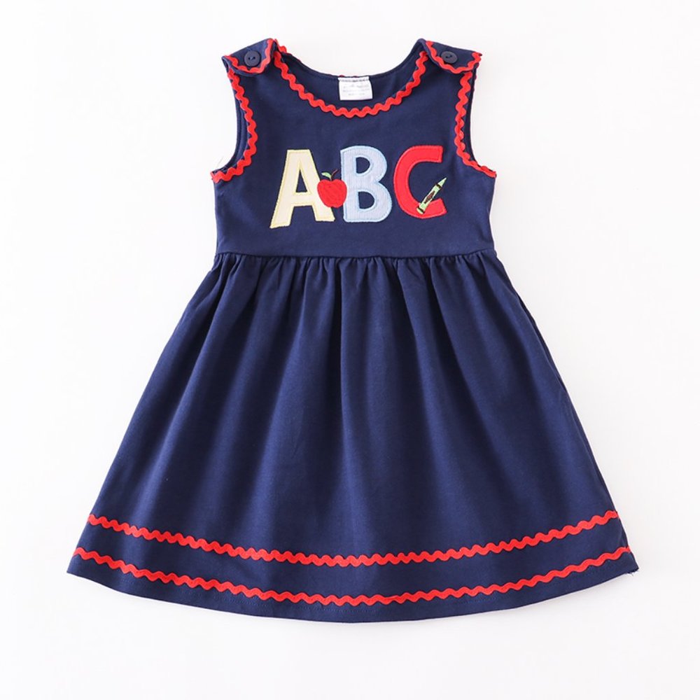 Boutique Back to School ABC Alphabet Girls Blue Sleeveless Dress